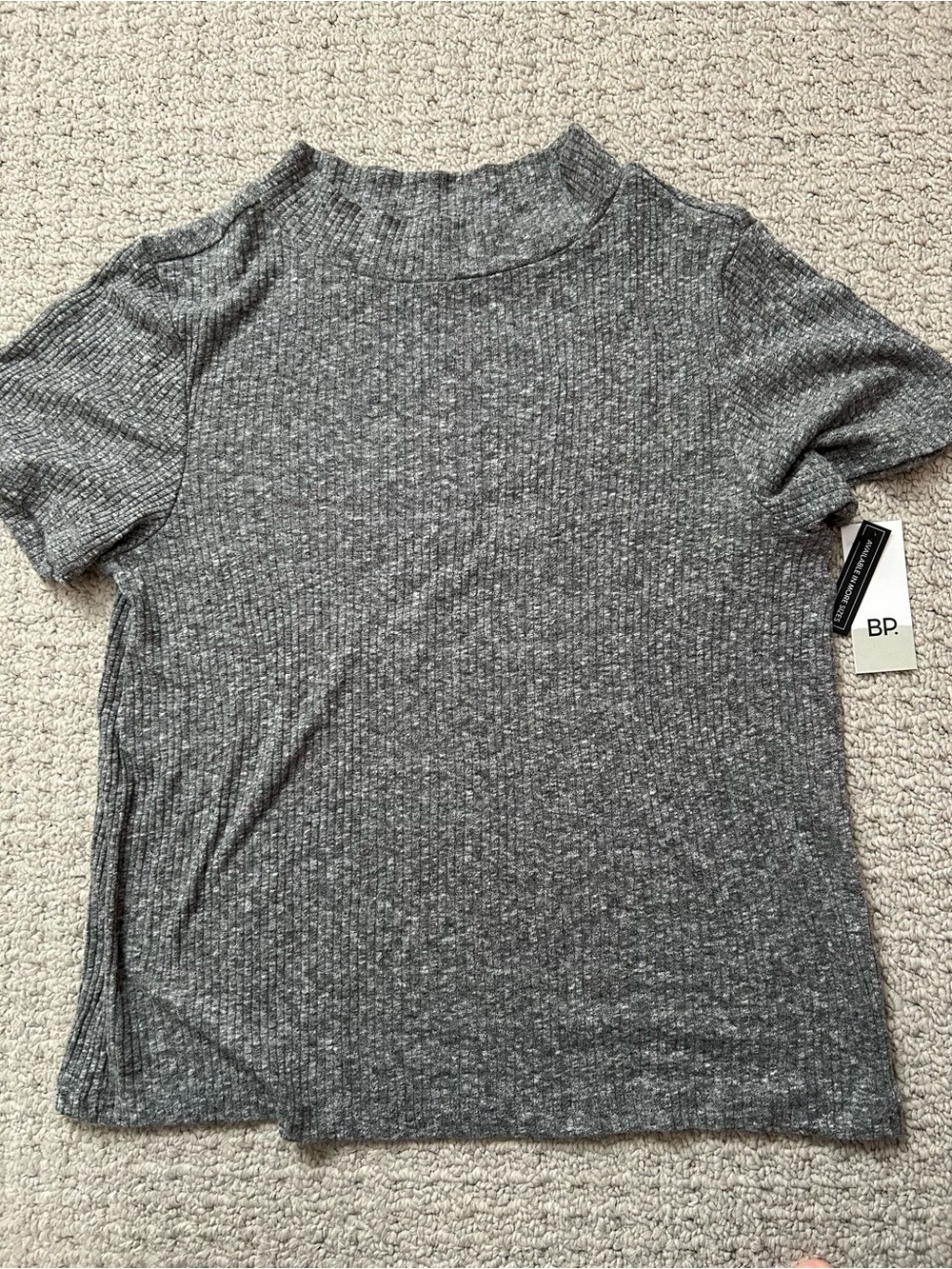 NWT BP Short-Sleeve Ribbed Knit Tee Mock Neck Gray Mix Sz Small